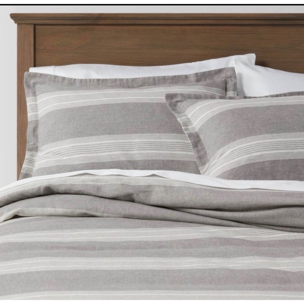 Threshold Chambray Stripe Duvet Cover Set Gray Full/Queen 3pc Linen Blend - Picture 2 of 6